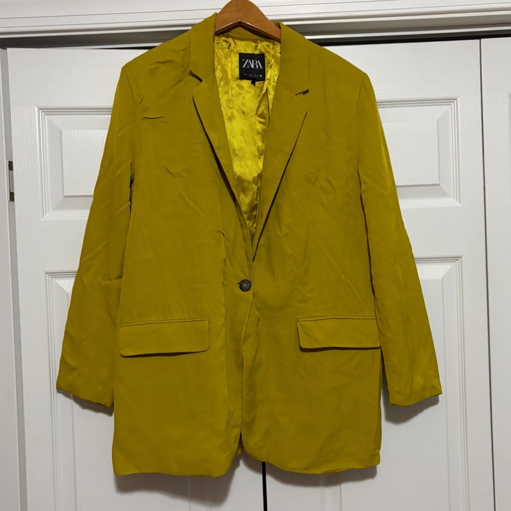Zara Blazer Womens L Mustard Yellow Oversized Boyfriend Core Fall Colorful Indie